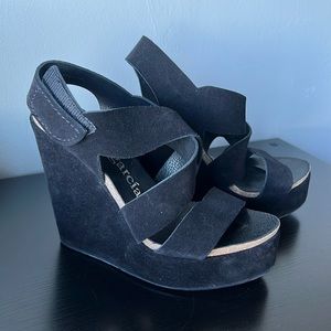 Pedro Garcia platform sandals, black suede w/ velcro fastening- size 38.5